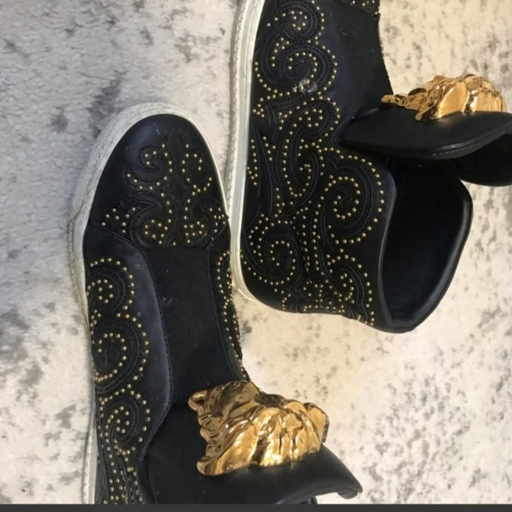Versace Black and Gold Sneakers with‎ Ornate Design